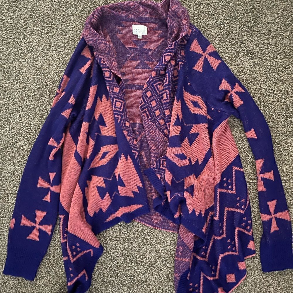 Womens blue & pink knitted cardigan. Royal Blue & Pink. Size small